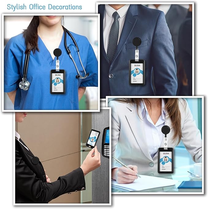 Black Badge Holder Retractable Lanyard, Lanyards for ID Badges Name Tags Vertical Card Holder, Detachable Lanyard Badge Reel Retractable, Teacher Nurse Workers Women Office Gifts