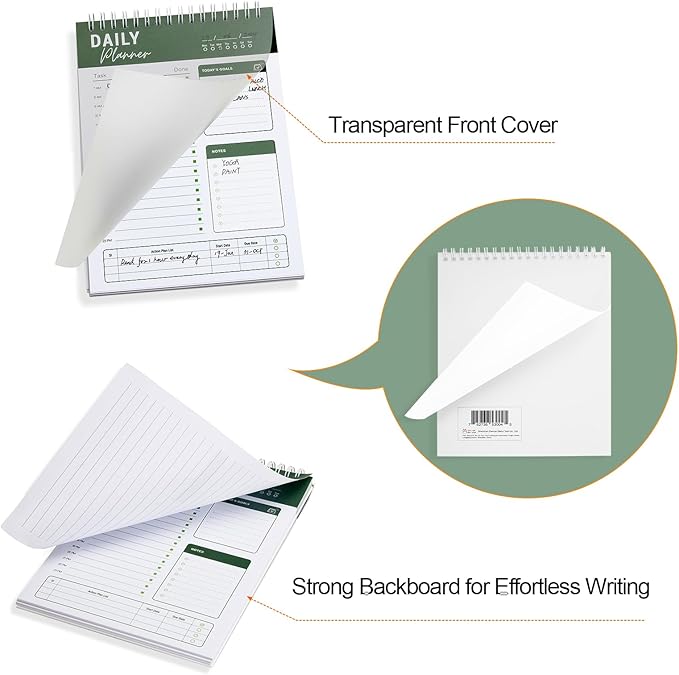 To Do List Notebook Daily Planner A5 CheckList Pad 52 Sheets, 5.9" x 8.2" Daily Schedule Goal and Tasks Setting Notepad Productivity Planner, Spiral Appointment Organizers, A5-DG