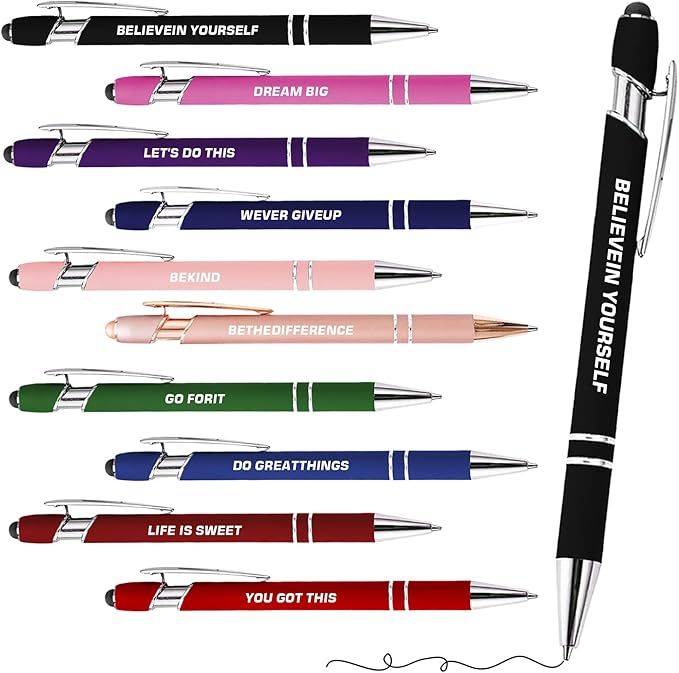 CRME Colored Motivational Pens Set Black Ink Ballpoint Pens Funny Office Supplies Engraved Pen Inspirational Quotes Cool Gifts for Coworkers Unique and Unusual Gifts