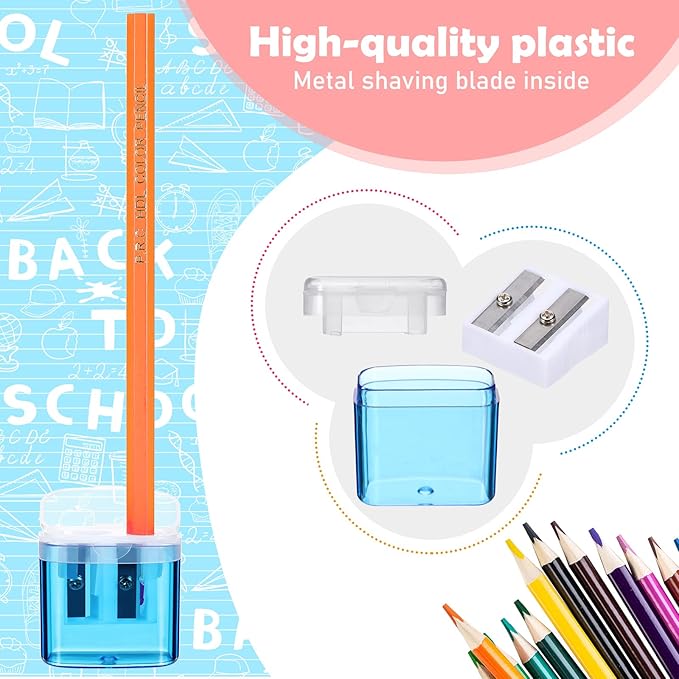 Teling 144 Pcs Manual Pencil Sharpeners Bulk Handheld Dual Holes Pencil Sharpeners for Kids Colorful Portable Compact Sharpener with Lid for Students School Class Home Office Supply
