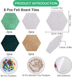 Vuzvuv 8 Pcs Hexagon Bulletin Board with 50 Pushpins & 10 Wooden Clip Pins Adhesive Cork Board for Wall，Felt Pin Board for School，Office Decor（Green Brown）