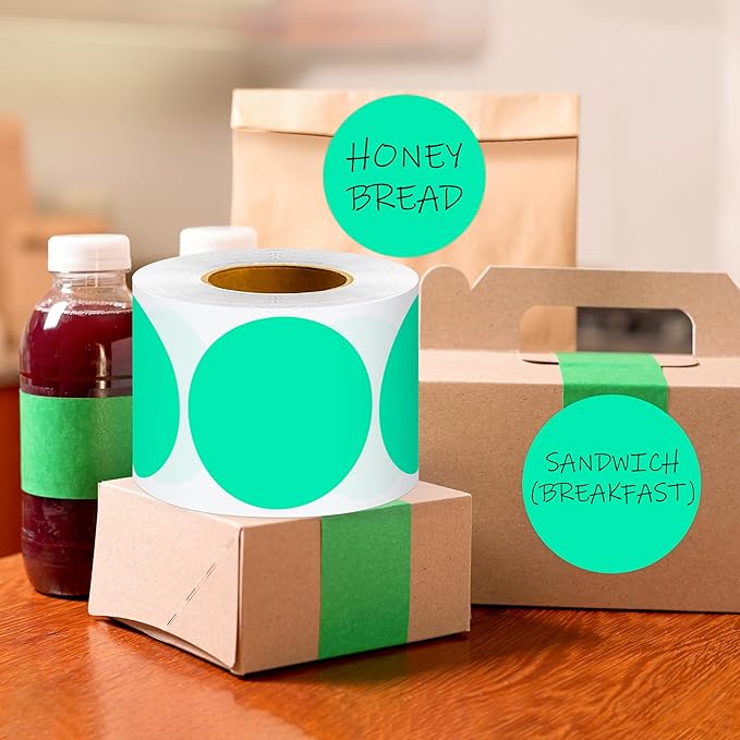 3 Inch Round Color Coding Labels (500 per Roll) - Colored Dot Stickers Round Labels for Inventory, Warehouse, Office Organizing - Aqua Circle Stickers