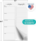 321Done Magnetic Meal Planning Pad, 5.5x8.5, Made in USA, M-F Weekly Menu Planner & Grocery List for Refrigerator, Perforated Tear Off Checklist (50 Pages), Thick Paper, Strong Magnet for Fridge