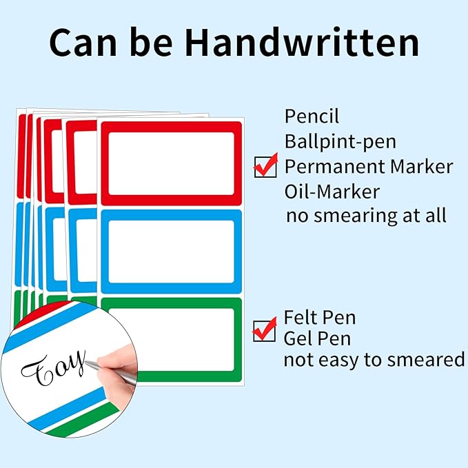 Removable Colored Labels Stickers, 3X5 Inch Removable Large Label Stickers for Moving Boxes and Storage Bins- Waterproof- Writable- Tear Resistant (Blue/Red/Green)