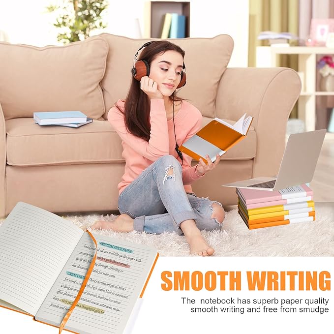 EMOMAS Lined Journal Notebook, 10Pack Hardcover Notebook for Men & Women – Journals for Writing, Work, School, Home & Daily Notes, 160 Pages – Medium A5, 5.7"x8", 100 gsm Thick Paper (Orange)