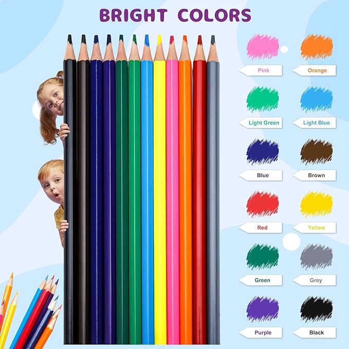 Craiiby Premium Colored Pencils, Soft Core, 288 Count (Pack of 24), 12 Colors Pre-sharpened Color Pencils Bulk, Back to School Supplies, Classroom Prizes (12)