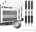 Lekreo Classic Retractable Gel Roller Pens, 0.7mm Fine Point Black Ink (Black - 36 Packs)