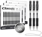 Lekreo Classic Retractable Gel Roller Pens, 0.7mm Fine Point Black Ink (Black - 36 Packs)