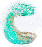 EUSTUMA Hand Blown Glass Figurines Ball Ocean Waves,Office Paperweight Glass for Desk,Home Decor Collectible,Aquarium Decor,Office Decor Ocean Lovers
