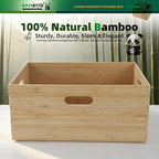 BAMOTTO Lidded Bamboo Storage Bins & Box/Cube/Basket, Home Kitchen and Office Storage Boxes with Handles & Stackable for Organizer Tableware, Clothing, Toys, Office Shelf Books, 14.6”x10.2”x6.5”