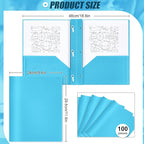 Lincia 100 Pcs Plastic Folders with Pockets and Prong Folders with Prongs 2 Pockets for Office, School for Students, Teachers, Office Workers(Light Blue)