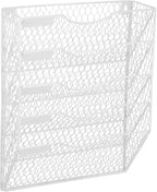 EASEPRES Mail Organizer Wall Mount Hanging File Holder Storage, Metal Chicken Wire Magazine Rack 5 Tier, White