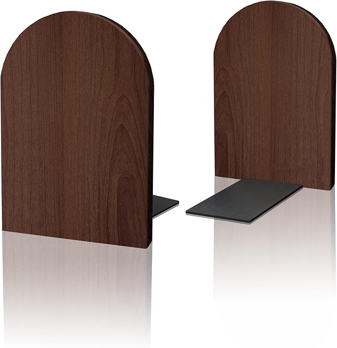 Brosisincorp Walnut Wood Book Ends for Shelves - Hand Polished Edges, Non-Skid Bookends for Heavy Duty Book Holders Office Desk Shelves Decorative Book Organizer, 6.69"H x 4.72"W x 3.94"L (1 Pairs)