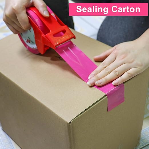 BOMEI PACK Heavy Duty 6 Rolls Colored Moving Tape with Dispenser 1.88 Inch x 60 Yard, Pink Packaging Tape 2.4 mil Packing Tape for Shipping, Moving, Mailing & Storage