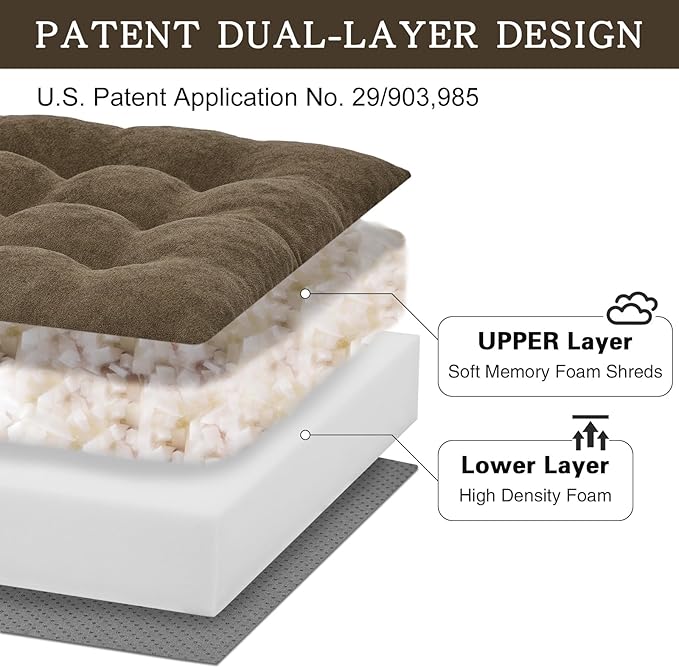TANYOO Recliner Cushion for Elderly - Patented Dual Seat Cushion for Sagging Recliner Replacement Booster Cushion for Easy Get Up from Chair, Sofa & Couch, Relieves Long-Sitting Pain 20x20x5 Brown