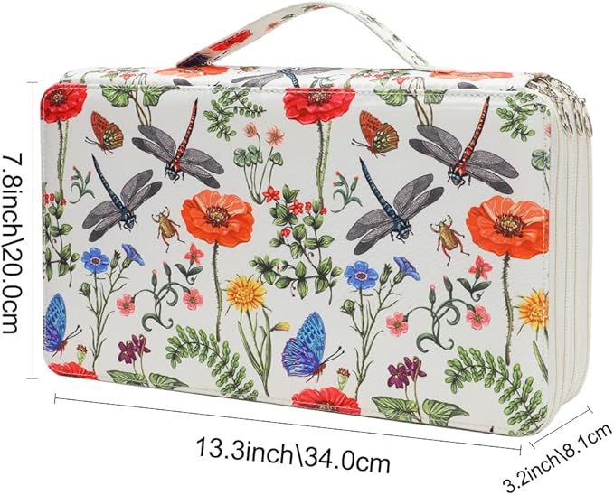 Vomgomfom Colored Pencil Case - 300 Slots Pencil Holder with Zipper Closure Twill Fabric Large Capacity Pencil Case for Watercolor Pens or Markers (White)