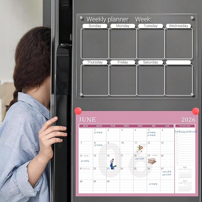 Yoment Desk Calendar 2026, Jan 2026-Dec 2027, 2026 Desk Calendar Large 17 x 12, 2026 Calendar with Plastic Cover, Pockets, to-Do Lists, Desktop Wall Calendar 2026-2027 for Office School Home, Pink