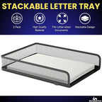 1InTheOffice Letter Trays for Desk Stackable, Front-Load Mesh Desk Tray Organizer, Black, 2 Pack