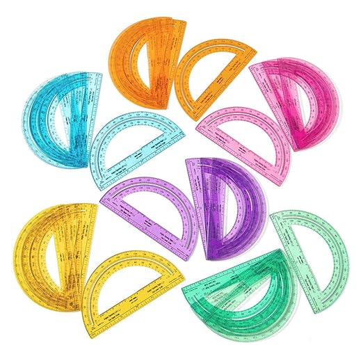 hand2mind Safe-T Protractor for Kids, 180 Protractor, Rainbow Plastic Clear Protractor, Kids Safe, Protractor for Geometry, Protractor Math, Protractor Set, Math Classroom Supplies (24 Pack)