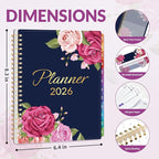 GNL 2026 Planner, Weekly and Monthly Planner January - December 2026, 6.4" x 8.3" Monthly Planner with Waterproof Flexible Cover, Spiral Binding Notebook with Colorful Tab, Pockets, Bookmark, Rose