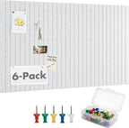 Cork Board Tiles for Wall with Push Pins, Removable 36" x 24" Slat Bulletin Board Sets, Adhesive Pin Board | Magrowill 6 Packs Felt Panels for Office Home Classroom Dorm Interior Wall Decor, Silver