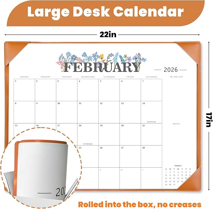 2026 Desk Calendar - 18 Month Desktop Calendars (Jan 2026–Jun 2027),Large 22x17 Monthly Calendar with Home & Office Floral Desk Pad Calendars (Brown, 22*17)