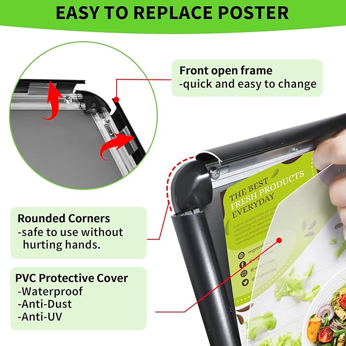 INNOVSIGN Adjustable Pedestal Sign Holder Stand 8.5''x11'', Floor Standing Poster Sign Stand, Aluminum Frame for Vertical/Horizontal View Sign Stand,Outdoor/Indoor Standing Sign Holders(Black, Round)