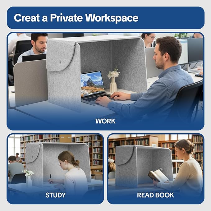 Keemute Desktop Partition Divider - Foldable Acoustic Privacy Screen Sound Absorbing Panel for Office & Home, Desk Shade for Cubicle to Block Light, 32.3" W x 19.7" D x 23.2" H