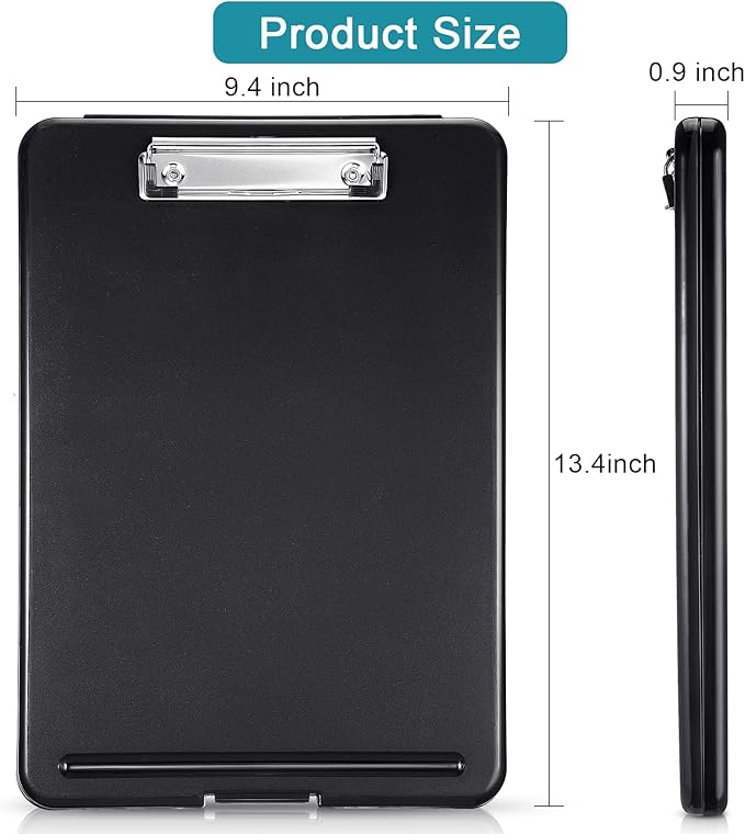 6 Pieces Clipboard with Storage, 9.5 x 13.5 Heavy Duty Plastic Storage Clipboard, Nursing Foldable Clip Board with Compartment and Metal Clip for Nurse Teacher Student Classroom Office (Black)