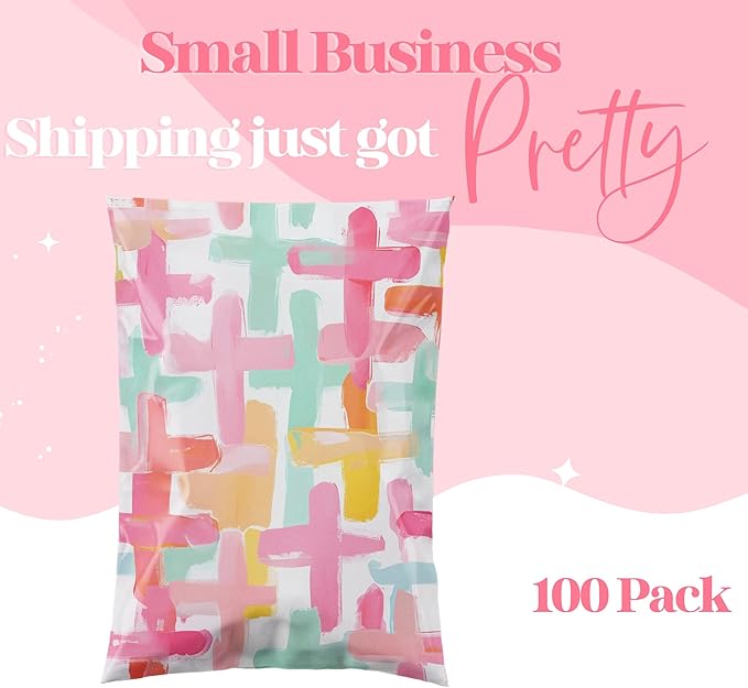 Pretty Package Store 6x9 Designer Poly Mailer 100 Pack Heavy Duty Waterproof Self Seal Shipping Bags for Small Business Large Mailing Envelopes Bulk Tear Resistant Packaging Pastel Cross Faith