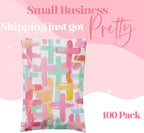 Pretty Package Store 14.5x19 Designer Poly Mailer 100 Pack Heavy Duty Waterproof Self Seal Shipping Bags for Small Business Large Mailing Envelopes Bulk Tear Resistant Packaging Pastel Crosses Faith