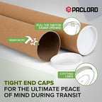 3" x 36" Reinforced Kraft Paper Mailing Tubes, Pack of 4 Tubes with 2 Caps Each – USPS Approved Poster Tube – Made in USA Cardboard Tube for Shipping and Storing Posters, Prints, Artwork, or Documents