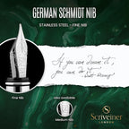 Scriveiner British Racing Green Fountain Pen - Stunning Luxury Pen with Chrome Finish, Schmidt Nib (Fine), Best Pen Gift Set for Men & Women, Professional, Executive, Office, Nice Pens