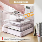 Clear Stackable Paper Trays 4 Pack, PET Letter Tray Desk Organizer, Desktop Organizers and Storage for Books, Magazines, Folders, A4 Size File Paper, Office Supplies