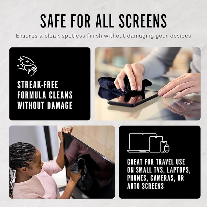 Delete Screen Cleaner Spray Kit, 2 Pack, 2oz Bottle and 2x 6"x6" Microfiber Cleaning Cloth, Streak-Free, Safe and Gentle Formula, Multi-Purpose for Travel, Small TVs, Cameras, Laptops, Phones