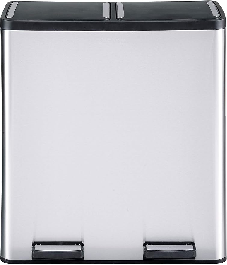The Step N' Sort 18.5 Gallon Extra Large Capacity, Soft-Step, Dual Trash and Recycling Bin with Removable Inner Bins, Silver