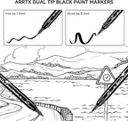 Arrtx Black Paint Pen 8 Pack Dual Tip, Black Acrylic Paint Graffiti Markers for Rock Painting, Paper, Wood, Ceramic, Fabric, Glass, Canvas, Plastic, Metal, Stone and DIY Crafts