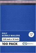 Royal Blue Poly Bubble Mailers 7.25x12 inch #1 | Self Seal Padded Envelopes | Cushioned Bubble Mailer | Usable Size 7.25x11 | WaterProof | Lightweight mailing Shipping Bags | 100 Pack Bulk