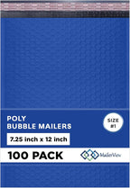 Royal Blue Poly Bubble Mailers 7.25x12 inch #1 | Self Seal Padded Envelopes | Cushioned Bubble Mailer | Usable Size 7.25x11 | WaterProof | Lightweight mailing Shipping Bags | 100 Pack Bulk