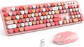MOFII Wireless Keyboard and Mouse Combo, Pink Wireless Keyboard, 2.4GHz Retro Full Size with Number Pad & Cute Mouse for Computer PC Laptop Windows XP/7/8/10 (Pink-Colorful)