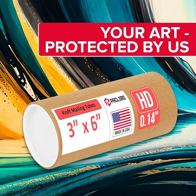 Paclord 3" x 6" Heavy-Duty Reinforced Cardboard Mailing Tube, Pack of 6 Tubes with 12 Caps – Secure USPS Approved – Great for Shipping and Storing of Prints, Artwork, Posters or Documents
