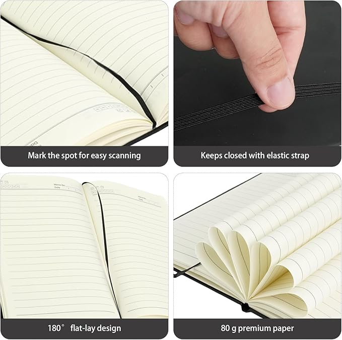 PEDOBALI 35 Pcs Lined Journal Notebooks with Elastic Band, 5.5 x 8.3 Inch Black Executive Notebooks Bulk, Pu Leather A5 Hardcover Notepad for Business Office School