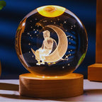C&M 3D Boy on Moon Crystal Ball Night Light,Boy on Moon Figurine Lamp,Decorative Glass Sphere Ball Paperweight Crystal Sea Animal Decorations for Home (Boy on Moon)