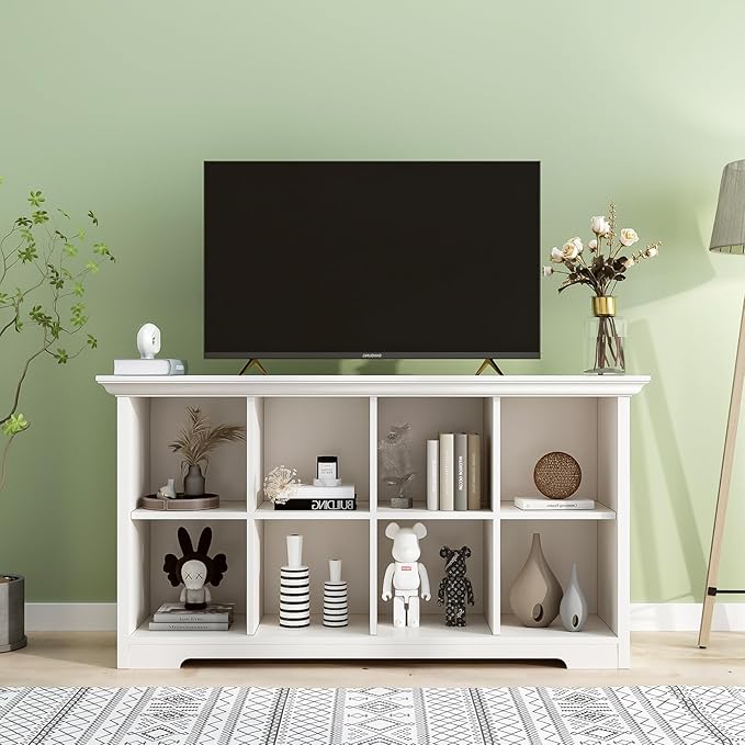 OSCHF Cube Shelf Bookcase with Base - Wooden 2 Tiers Floor Standing Low Storage Cabinet for Home and Office, 8-Cube Lattice Bookshelf, Warm White