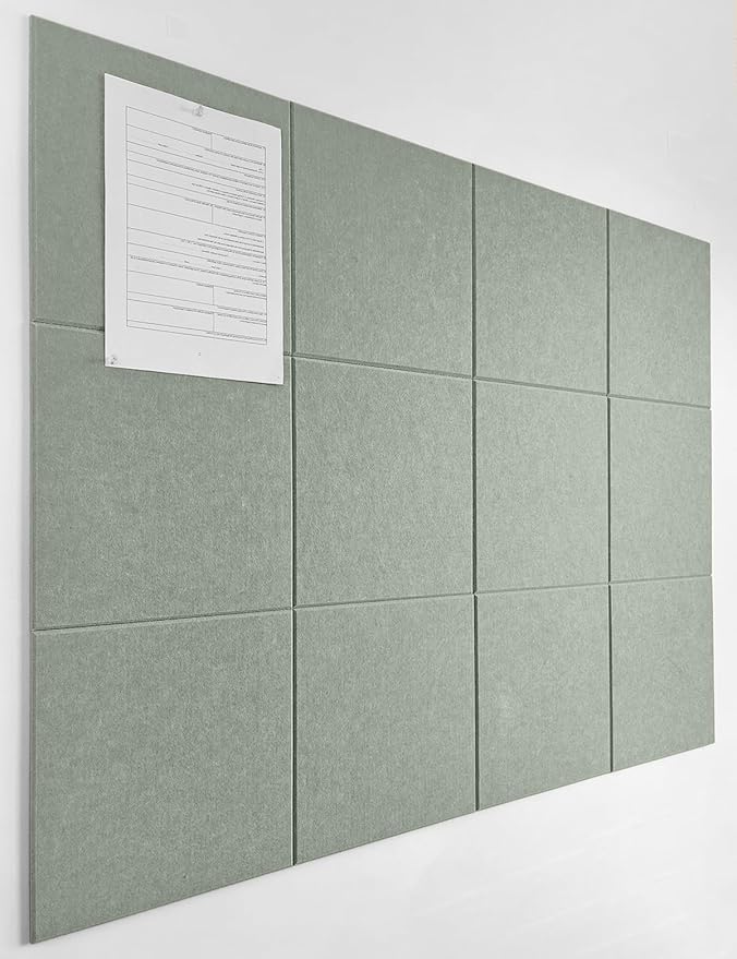 DECORITA Sage Green Cork Board Alternative | Large Pin Board Notice Board | Felt Bulletin Board for Office, Home & Classroom | Sage Green Office School Supplies | Felt Wall Tiles (12-Pack)