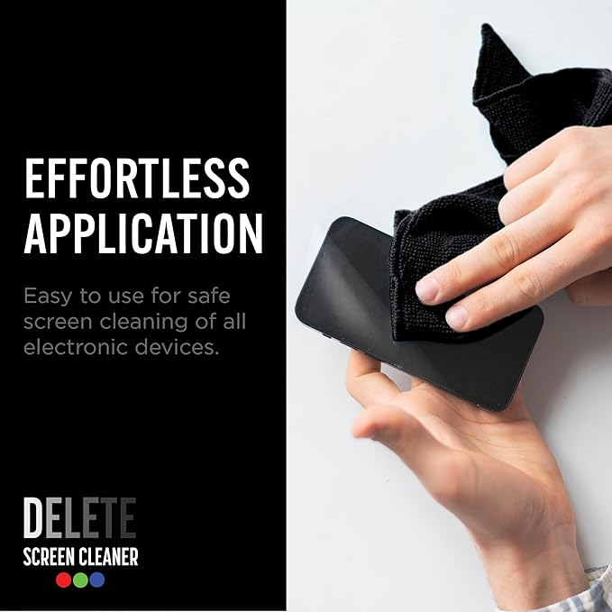 Delete Screen Cleaner 16oz Spray Bottle | Premium Streak-Free, Alcohol & Ammonia-Free Solution for All Devices | Gentle, Odorless & Easy to Use | Improves Visibility & Longevity of Screens