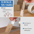 Dunzoom 6 Pack Packing Tape Dispenser Gun with 6 Roll 2 Inch 2.7 Mil Heavy Duty Packaging Tape Gun for Packing Boxes Moving