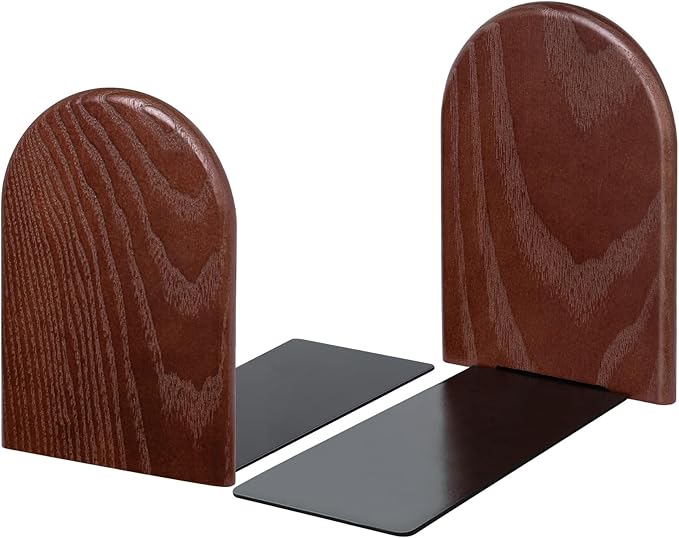 Lauvee Book Ends, Sturdy Wooden Bookends for Shelves - Heavy Duty Non-Slip Book Organizers, Decorative Bookend Holders for Home Office, Library, Black Wood Universal Economy Bookend, Medium, 1 Pair