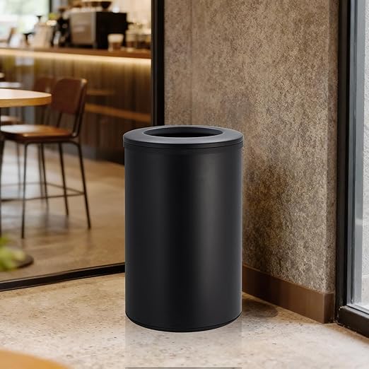Takywep Stainless Steel Open Top Trash Can, 10.6 Gallon Cylindrical Touch-Free Direct Toss Bin with Soft-Close Lid, Anti-Fingerprint Easy-Clean for Kitchen Office Bathroom (Black)
