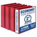 Samsill 2 Inch 3 Ring Binders, Made in USA, Economy Round Ring, Clear View Cover, 425 Sheet Capacity - for School, Home, Office - Red, 4 Pack